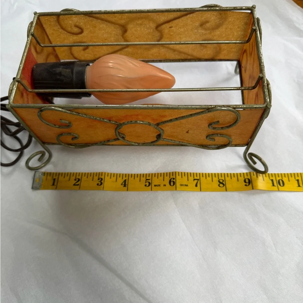 Vintage parchment style scrollwork lamp. Bulb included. Works. All original.